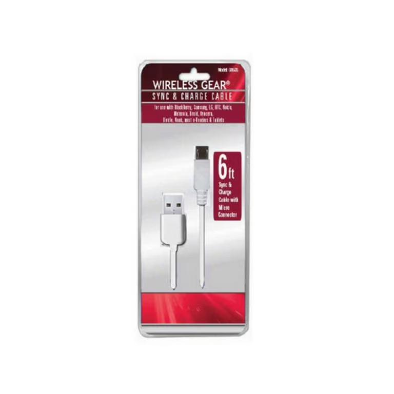 Wireless Gear 6 Ft Sync & Charger White Micro USB Cable, Bundle 