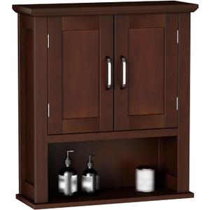 ChooChoo Wood Wall Cabinet with Doors, Medicine Cabinet with Adjustable Shelves Over The Toilet, Rustic Cabinet Wall Mounted for Bathroom, Kitchen, Living Room, Dark Cherry