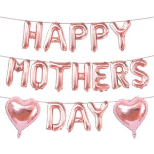 Rose Gold Happy Mothers Day Balloons,16 Inch Mother's Day Balloons Rose Gold Heart Ballons for Mothers Day Party Decorations for Hotel Bedroom Office Classroom Indoor