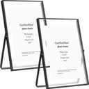 Black 4x6'' Floating Picture Frame Set of 2, For Photo Sizes (2x3'',3.5x5''),Beautiful Metal Beaded Edge Frames Adjustable Tabletop/Shelf Photo Frame, Classy Gift Choice for Wedding, Christmas, Party