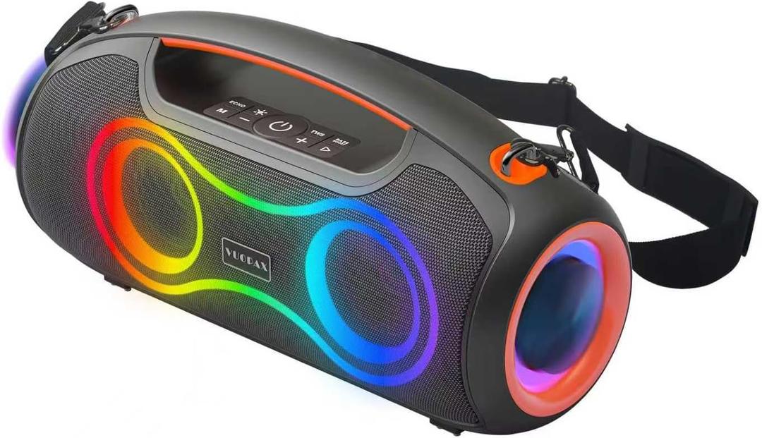 Portable Bluetooth Speaker Wireless, 180W Max Loud Waterproof Speakers, Bass Boost Boom Box for Party and Outdoor, w/2*Subwoofer, 2*Tweeter, DSP, IP65, 24H, TWS, TF, USB, AUX (Black-Orange)