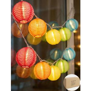 8.5Ft Summer String Lights Plug in, 10 Multicolor Nylon Lanterns (Paper-Look), Whimsy Rainbow Decorative String Lights Indoor Outdoor for Classroom, Patio, Bedroom & Summer Porch Decor