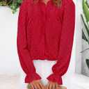 PRETTYGARDEN Lace Long Sleeve Shirts Casual Button Down Going Out Tops Hollow Out Eyelet Blouses 2026 Spring Fashion Clothing (Red,Small) 