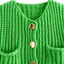Hvewarm Womens Casual Chunky Knit Vest Gold Button Down Crop Crochet Sleeveless Sweater Vest (Green-S), Small (Green, S)