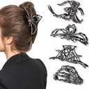 Obeoby 4 Pcs Metal Hair Clips for Women, Large Hair Claw Clips for Thick Long Hair Styling with Spider Webs Skeleton Decor, Goth Accessories Stocking Stuffers Halloween Christmas Gifts (Black)