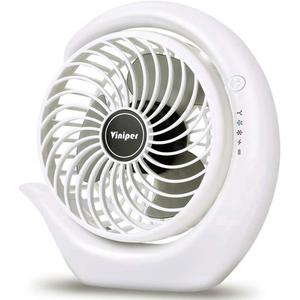 Viniper Portable Rechargeable Fan, Small Desk Fan : 3 Speeds & about 8-24 Hours Longer Working, 180 Rotation, Portable Desktop Fan Small but Mighty, Strong Wind (White, Light Black Blade)6.2 Inch