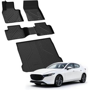 LASFIT Floor Mats & Cargo Liner for Mazda 3 Hatchback 2019-2026 (Not Fit Sedan) All Weather TPE Custom Fit Automotive Front & Rear 2 Row Car Liners and Trunk Mat Full Set Accessories, Black