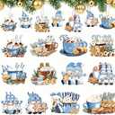 2 x Blue Christmas Decorations Winter Gnomes Wooden Hanging Ornaments 24PCS Vintage Dessert Hot Chocolate Mug & Sweet Treat Crafts with Ropes for Xmas Tree, Winter, Home, Party