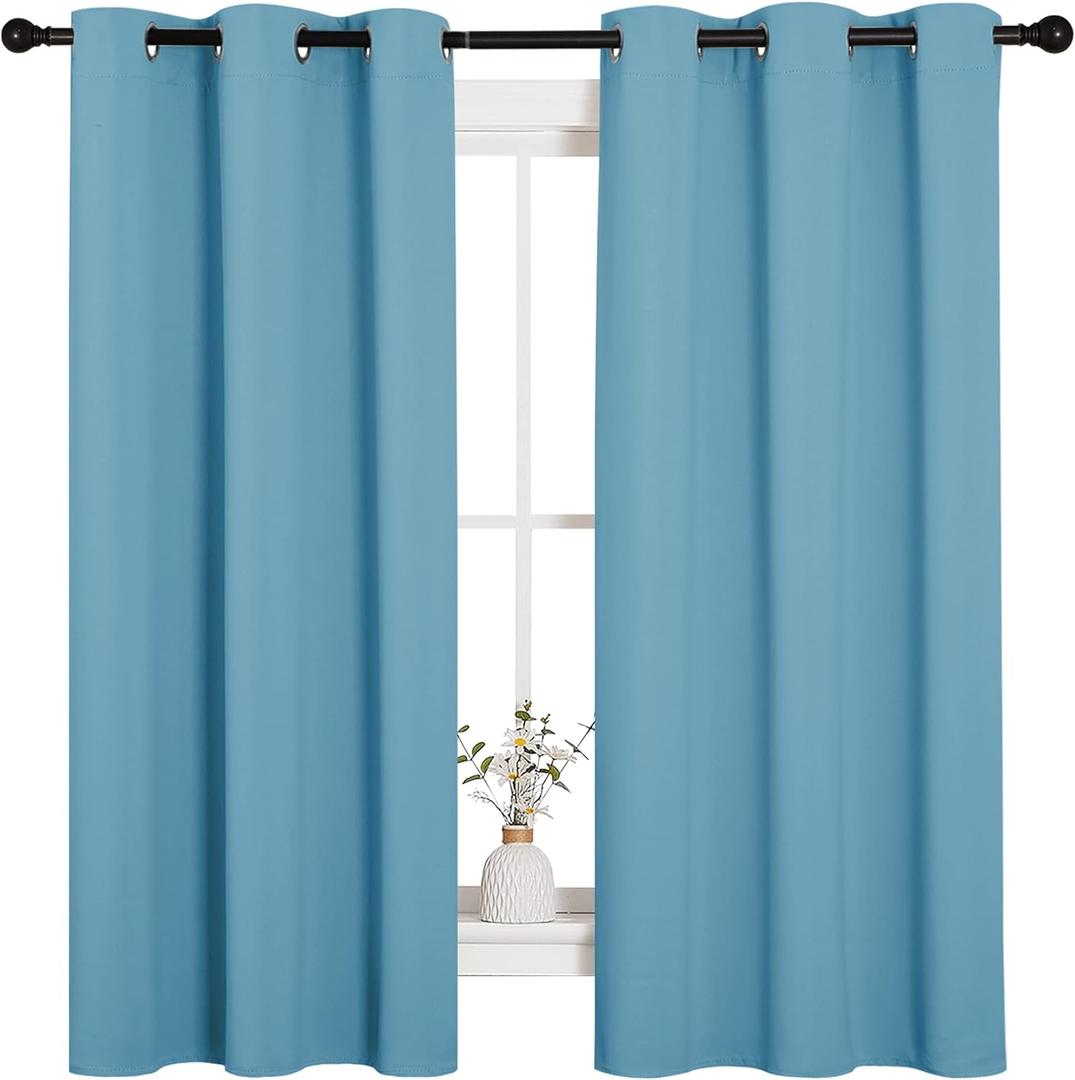 NICETOWN Window Treatment Thermal Insulated Solid Grommet Room Darkening Curtains/Drapes for Bedroom (Set of 2 Panels, 42 by 63 inches Long, Teal Blue=Light Blue)
