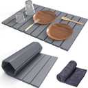 Stone Dish Drying Mat for Kitchen Counter,24"(L)16"(W) Collapsible Fast-Drying Diatomaceous Earth Mats with Towel Sanding Tool,Versatile Stone Drying Mats for Cups Dishes Bottles