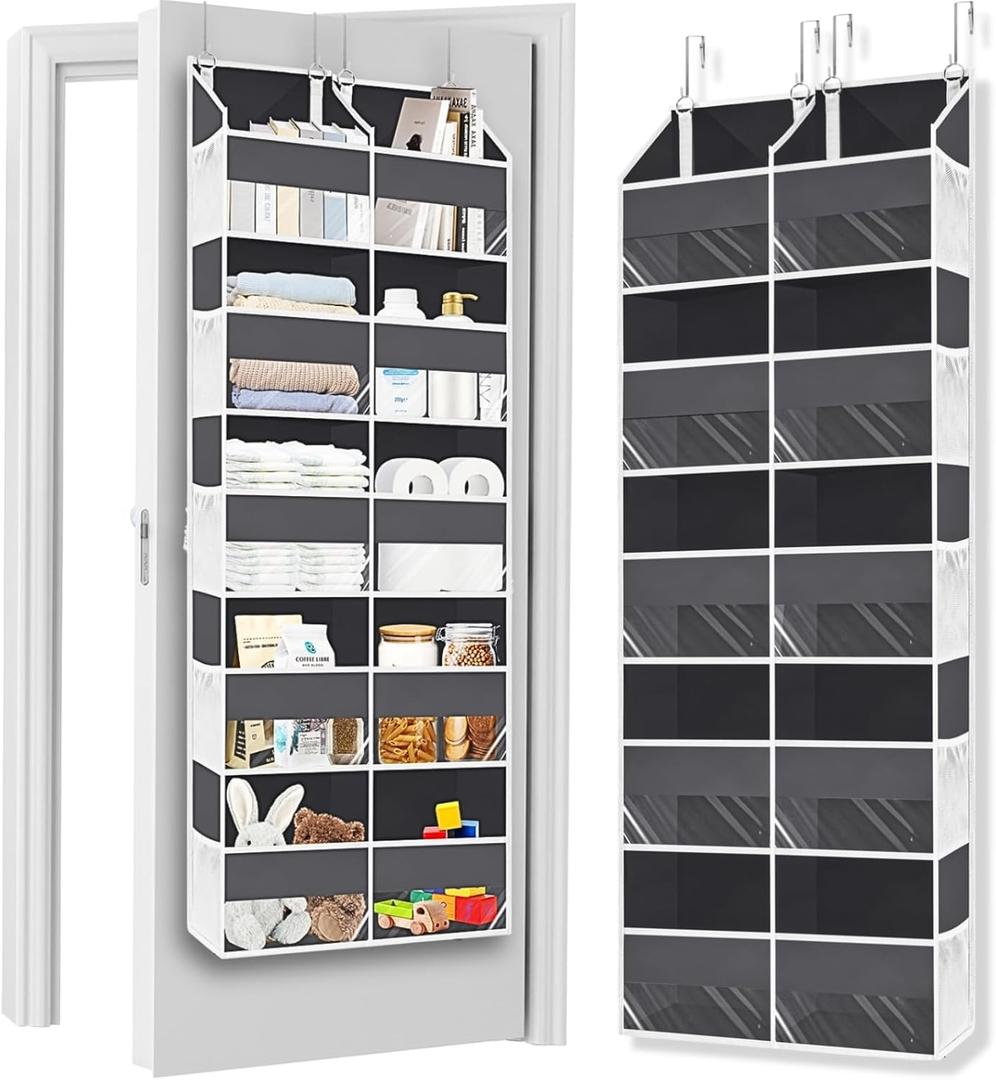 Over the Door Organizer 5 Tiers, Extra Large Behind Door Storage of 10 Compartments, 80 lbs Weight Capacity Over Door Organizer, Door Hanging Organizer for Closet, Diaper Organizer, Room storage (Grey)