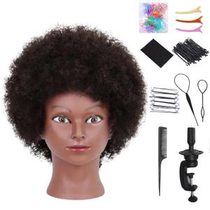 Afro Curly Mannequin Head with 100% Human Hair 10'' Curly Hair Hairdresser Hair Styling Cosmetology Manikin Doll Head for Hairdresser Braiding Practice Hairstyling with Free Clamp Holder