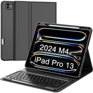 for iPad Pro 13 inch Case with Keyboard (M5 2025 / M4 2024), Magnetic Detachable Keyboard, Slim Smart Folio Cover with Pencil Holder for iPad Pro 13'' M4, Multi-Viewing Angles, Auto Sleep/Wake (Non-backlit Dark Black)