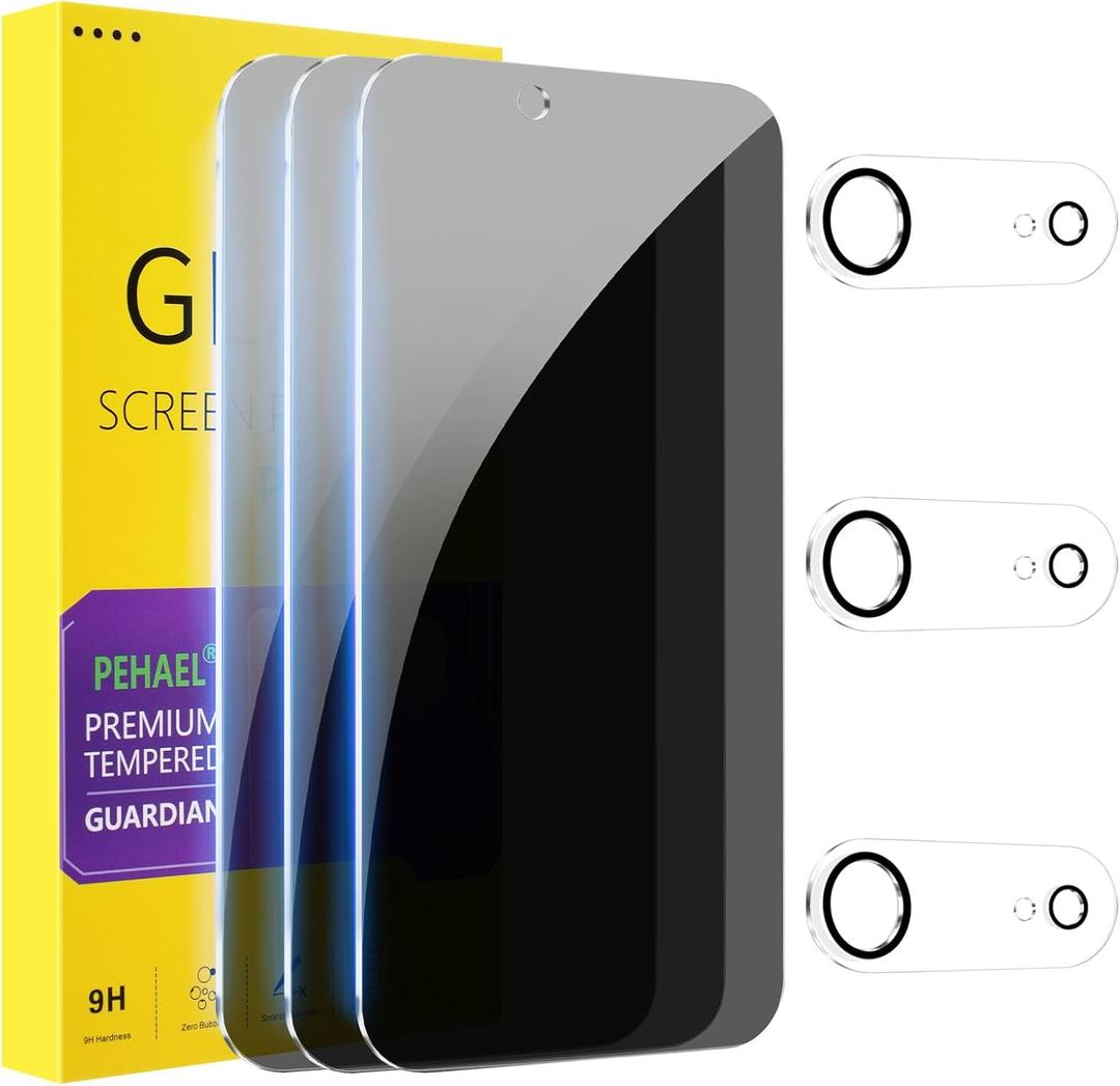 PEHAEL 3+3 Pack for iPhone Air/17 Air Privacy Screen Protector with Camera Lens Protector Full Coverage Anti-Spy Tempered Glass Film 9H Hardness Easy Installation Bubble Free [6.5 inch]