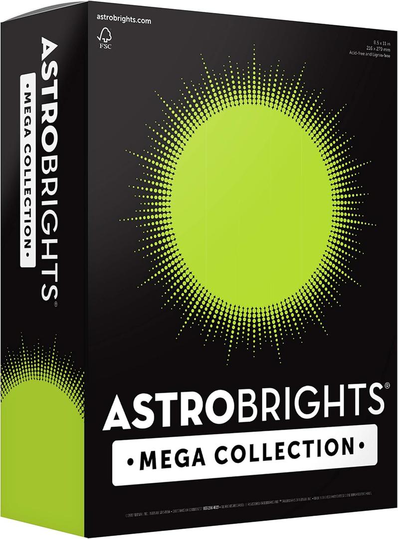 Astrobrights Mega Collection, Colored Paper, Neon Green, 625 Sheets, 24 lb/89 gsm, 8.5" x 11" - MORE SHEETS! (91672)