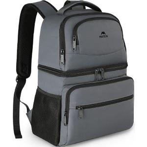 MATEIN Cooler Backpack, 26 Cans Insulated Lunch Backpack for Men Women, Leakproof Double Layer Lunch Cooler Bag Lightweight Soft Lunch Backpack with Cooler Compartment, Beach Camping Hiking Beer Gifts (Austere Grey)