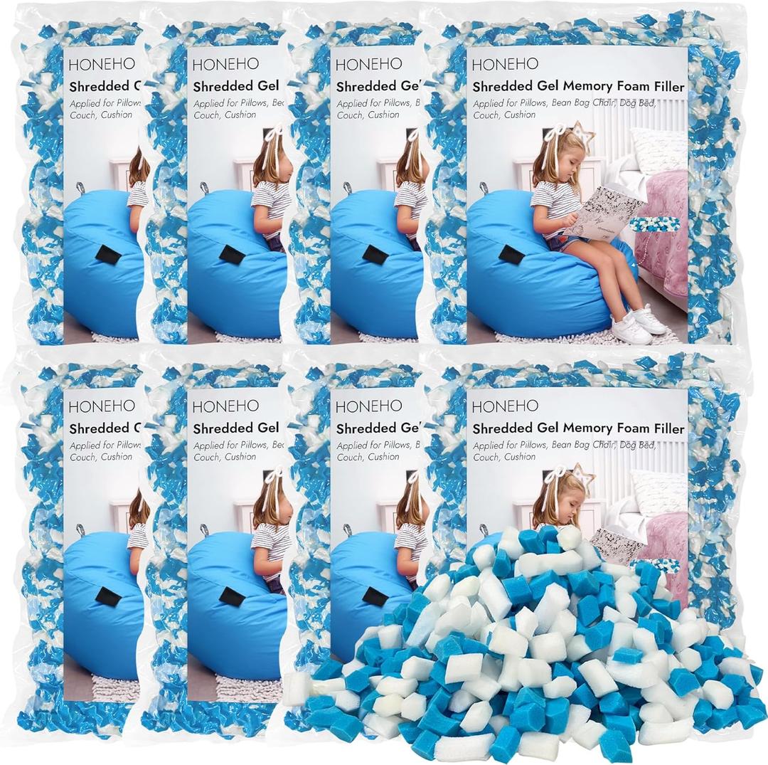 40LBS Shredded Memory Foam Filling Bean Bag Filler, Added Gel Particles Comfortable and Soft,Very Suitable for Filling Bean Bags, Pillows,Dog beds, Couch Cushion (Blue White)