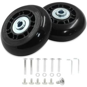Zorveiio 2 Pack 64mm x 24mm Suitcase Replacement Wheels Lnline Skate Wheels Travel Bags Caster Rubber Wheels Luggage Wheels with Accessories, Black