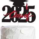 LINGBOOM Class of 2025 Graduation Cake Topper Black Red Glitter Congrats Grad Cake Decorations Congratulations Grad 2025 Party Supplies (Red) Set of 3