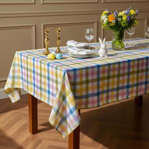 Easter Waterproof Polyester Tablecloth, Pastel Checkered Fabric Table Cover for Spring Party, Kitchen Dining Decor, Easy Care Cloth Tablecloth for Indoor Outdoor Use, W60 x L120 in