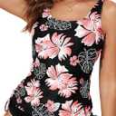 Aleumdr Womens Tankini Top Only Ruched Tummy Control Bathing Suit Top Modest Swim Tank Top No Bottom (Large, Floral Black)