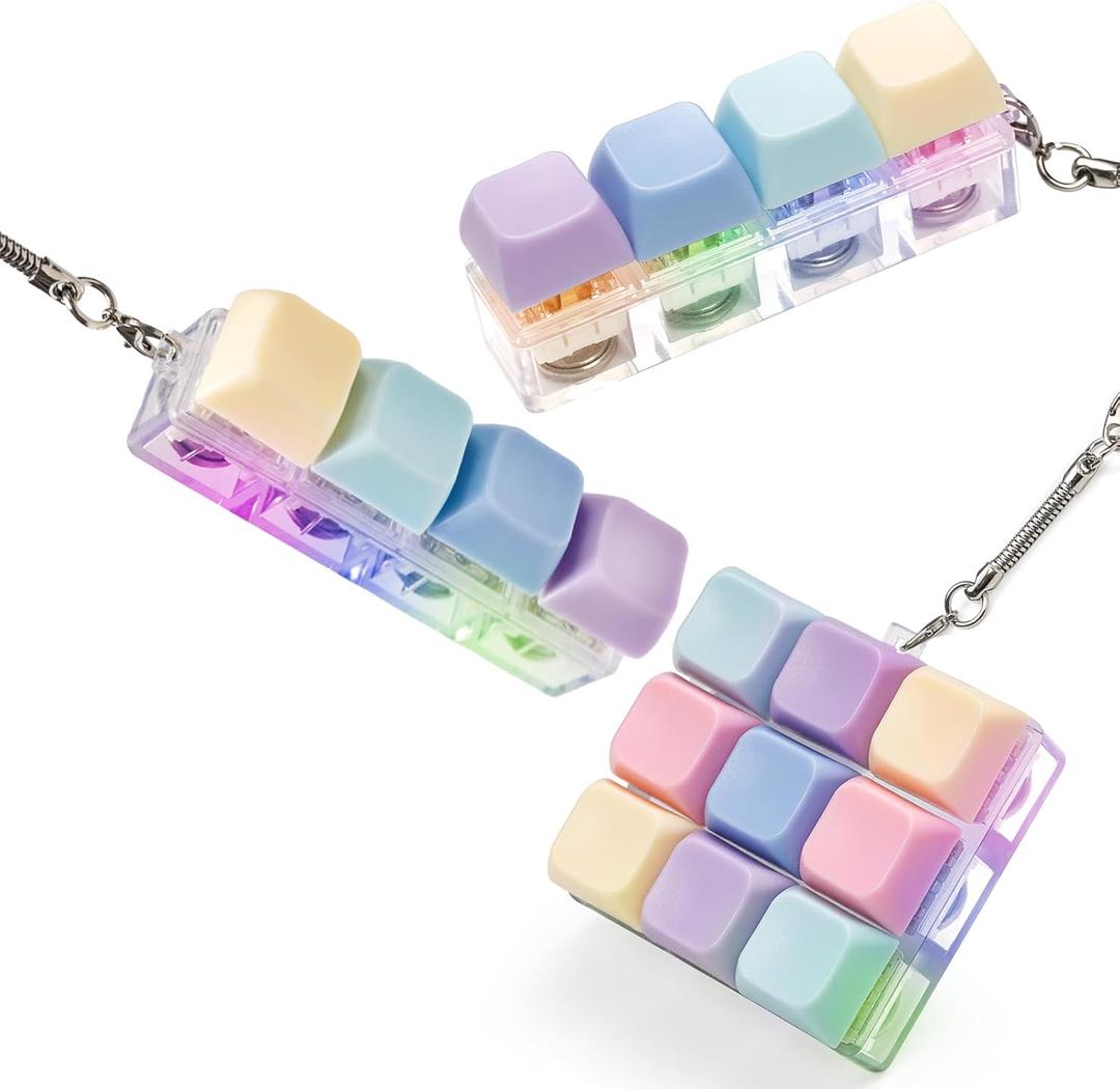 3 Pcs Keyboard Fidget Toy for Adults Fidgets Clicker Toys with LED Lights Keyboard Keychain Stress Relief for Anxiety Decompression (Colorful)