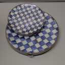 U-QE 20PCS Blue Plastic Plates for Party - Retro Checkered Plates Disposable Heavy Duty - Blue and White Plate for Party, Birthdays - 10 10.25 Inch Dinner and 10 7.5 Inch Dessert Plate