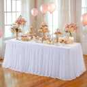 Wish Care White Tulle Tablecloth for 6 Foot Rectangle Tables Stretch Ruffle Table Cloths Tutu Desk Skirt 6ft Wrinkle Free Spandex Fitted Table Cover for Birthday Wedding Party Banquet Decorations