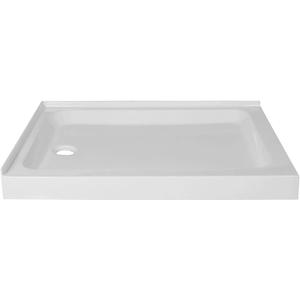 Fine Fixtures 42" x 30" Double Threshold Acrylic Shower Base with Non-Slip Textured Surface Left Hand Flange and Drain - Durable White Shower Floor Pan for Safe, Reliable Bathroom Use