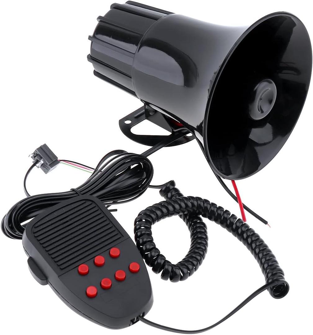 Wired Alarm Siren Horn, Car Siren Horn, 100W 12V 7 Sounds Car Truck Speaker Loud Siren Horn 105dB with MIC
