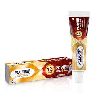 Super Poligrip Power Max Power Hold plus Seal Denture Adhesive Cream, Denture Cream for Secure Hold and Food Seal, Flavor Free - 2.2 oz , Pack Of 4