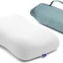 Cushion Lab Travel Deep Sleep Pillow Compact Memory Foam Neck Pillow for Sleeping, Portable Pillow for Hotels, Camping, Side & Back Sleepers, On-The-Go Wellness Green
