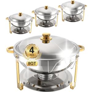 Beviliu 8QT Chafing Dishes for Buffet, Warming Trays for Buffets Party, 4 Pack 8QT Food Warmers for Parties Buffet, Catering Supplies Buffet Display Chafing Dish for Parties