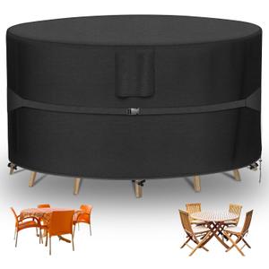 RICHIE Round Patio Furniture Covers - 600D Heavy Duty Waterproof Outdoor Table Cover, Lawn Furniture Set Covers for Dining Table and Chairs Seating 62"DIAx28"H