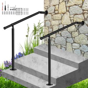 2 Pack Hand Rails for Outdoor Steps,Metal Deck Railing Kit Fits 1 to 3 Steps,Railings for Outdoor Steps for Concrete,Brick,Porch Railing