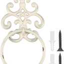 1 Pcs White Vintage Cast Iron Solid Towel Ring Fleur De Lis Design Antique Towel Holder for Bathroom Kitchen Accessories Wall Mounted Christmas Party Gifts (8.5 x 4.7 Inches)