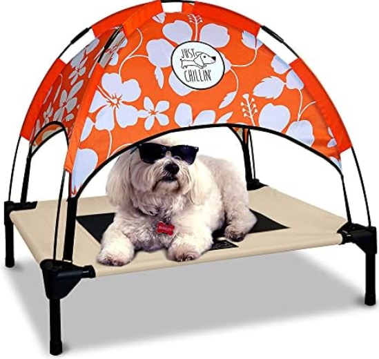 Floppy Dawg Just Chillin’ Elevated Dog Bed. LuxLife Edition - Premium Cot Includes Two Designer Canopies. Lightweight and Portable, Indoor or Outdoor. Chill in Style, Red