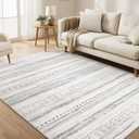 kakania 5x7 Washable Area Rug: Non Slip Soft Thin Carpet, Boho Geometric Modern Decor, Easy Clean Indoor Floor Rugs for Living Room Bedroom Kids Dorm Office Dining - Grey