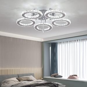 Deckrico Crystal Chandelier Modern LED 5-Rings Light Fixtures Flush Mount Stainless Steel Pendant Ceiling Lamp for Living Room Bedroom Restaurant Porch Dining Room (Cool White)