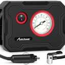 AVID POWER 12V Tire Inflator Portable Air Compressor, Portable Car Air Pump w/Display Gauge and LED Light, Air Pump for Car Tires, Bike, Motorcycle, Compact, Lightweight (Black Red)