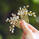 JONKY Rhinestone Bride Wedding Hair Comb Gold Bridal Hair Piece Accessories for Women(Pack of 2)