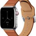 POWER PRIMACY Leather Bands Compatible with Apple Watch Band 49mm 46mm 45mm 44mm 42mm-Series 3 2 1,Genuine Leather Strap Compatible for Women Men iWatch Ultra SE Series 11 10 9 8 7 6 5 4(Brown/Silver)