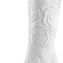 Women's Knee High Wedge Boots, Lightweight Fabric Dress Boots with Round Toe and Side Zipper, Fashion Color Block Design, Comfortable Wedge Heel Boots for Casual, Work, Party (White, M)