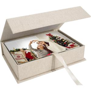 Photo Storage Box 5x7, Linen Photo Box, Memory Box Perfect to Store Your Photo, Pictures, Certificates, Scrapbooking Supplies, Keepsakes and Jewelry Beige