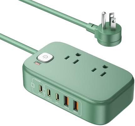 VPSUN Power Strip with USB C Ports,30W USB C Charging Station,Surge Protection 1200J, 5FT Flat Extension Cord USB Charger Hub for Multiple Devices (Pearl Green, 30w)
