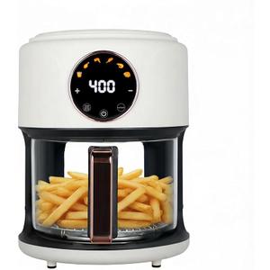 4.7QT Glass Air Fryer, 360° Viewable Glass Air Fryer Non Toxic, 6-IN-1 Preset Cook Modes, Digital Display, Adjustable Temp 100F - 400F, Nonstick, Dishwasher Safe, White