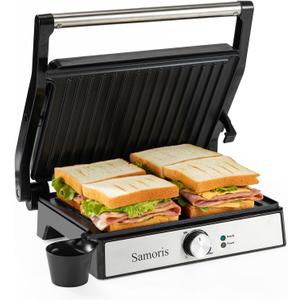Samoris Panini Press Grill Indoor Sandwich Maker with Temperature Setting,4 Slice Non-stick Coated Plates Versatile Grill, Opens 180 Degrees,Indicator Light, Locking Lid,Easy to Storage 1600W