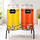 2 Gallon Beverage Dispenser 2 Pack, Stainless Steel Spigot Drink Dispenser for Parties with Stand, Clear Glass Drink Container Easy to Refill and Clean