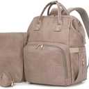 ROSEGIN Premium Vegan Leather Diaper Bag Backpack with Waterproof Changing Pad – Reinforced Stitching & Zippers, Baby Bag for Boy Girl, Stroller Straps, Ergonomic Design for Traveling Moms, Taupe