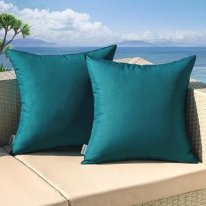 MIULEE Pack of 2 Decorative Outdoor Waterproof Pillow Covers Square Garden Cushion Sham Throw Pillowcase Shell for Spring Patio Tent Couch 18x18 Inch Teal Blue